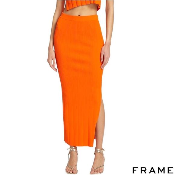 FRAME **NWT** Mixed Rib Cutout Skirt in Bright Tangerine - Picture 14 of 15